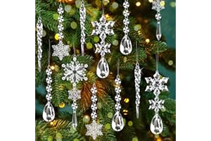 KIIWAH 16 sztuk kryształowych ozdób choinkowych, akrylowe, płatki śniegu, sople lodu, krople, ozdoby choinkowe, wiszące płatki śniegu, zawieszki na Boże Narodzenie, imprezę, wesele, dekoracja zimowa