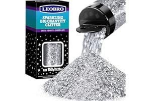 LEOBRO Paillettes argentées - 150 g - Paillettes pour loisirs créatifs, résine époxy, ongles, pour loisirs créatifs, peinture sur gobelet - 0,25 mm/1 mm/3 mm