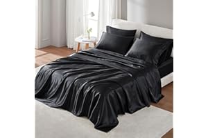 Madison Park Essentials satynowe prześcieradła w rozmiarze queen, luksusowe jedwabiste satynowe prześcieradła, elastyczna kieszeń 35 cm, pasuje do materaca 40 cm, bez zagnieceń, zestaw pościeli z