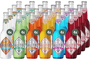 ‎SALITOS SALITOS MIX SET, 24 × 0,33l Glas Mehrwegflaschen, 6 Sorten je 4 (ICE, BLUE, PINK, MOJITO, SUNRISE, SPRITZ) – Perfekt für einen Abend mit seinen Freunden