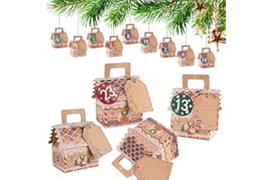 BOFUNX 24Pcs Advent Calendar Boxes with Tags Number Stickers Christmas Advent Boxes for Christmas Party Decoration DIY Advent Calendar Kit (A)