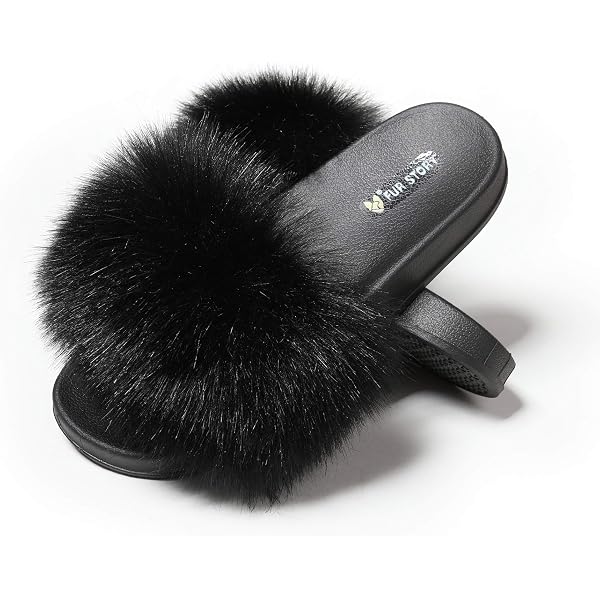 Women's Faux Fur Slide Slippers - Soft Fluffy Sandals For Indoor/Outdoor, White