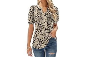 EFFAN Bluse Damen Kurzarm T-Shirts V-Ausschnitt Blumen Falten Tunika Sommer Oberteile Locker Lässig Longshirt…