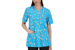 B-well Carina Camice Medico Donna Casacca Infermiere con i Bottoni a Pressione Divisa Infermiere Donna a Manica Corta Scollo V