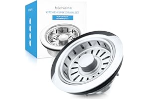 Bächlein Pop Up zestaw odpływowy do zlewozmywaka [Ø 114mm], Pop Up teraz także do zlewozmywaka kuchennego, odpływ zlewozmywakowy z polerowanej stali nierdzewnej, zawór kosza sitkowego zawór kosza sitkowego