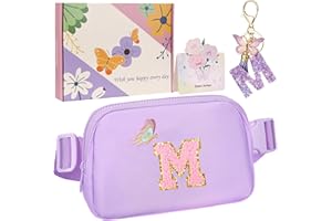 ONETOALL Gifts for 7 8 9 10 Year Olds Girls, Initial Bumbags for Kids Gifts, Lightweight Crossbody Bags, Waist Bag & Fanny Pack with Key's Chain