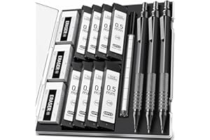 Four Candies Lot de 480 porte-mines en métal de 0,5 mm avec étui, 8 tubes (480 pièces), mines HB, 3 gommes, 9 recharges de gomme, ingénieur, écriture, dessin, noir