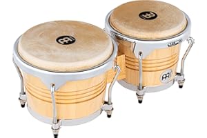 SONIC ENERGY Meinl Percussion Bongos Wood Chrome - 2 Handtrommeln mit 6,75 und 8 Zoll - inkl. Stimmschlüssel - Siam Eiche, Natur hochglanz (WB200NT-CH)