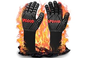 ‎SPGOOD SPGOOD Grillhandschuhe hitzebeständig 800 Grad feuerfeste Handschuhe Kochhandschuhe Backhandschuhe für Küche Grill BBQ Ofenhandschuhe (Schwarz, L/XXL)