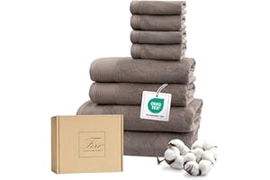 Ferò Set Asciugamani Bagno Cotone Di Lusso 8 Pezzi, OEKO-TEX, 100% Cotone Premium, 550 g/m², Ultra Morbido, Design Italiano, 2 Teli Bagno 70x140, 2 Asciugamani Viso 50x100, 4 Lavette 30x30, Tortora