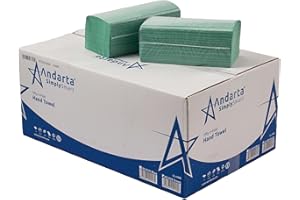 Andarta - 1Ply Green V-Fold Hand Towels - Bulk Box of 5000 (20 Inner Packs of 250 Towels) - Soft, Strong and Highly Absorbent - Controlled Dispensing - Disposable Hand Towels