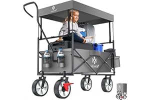 KESSER® Chariot de Transport Pliable avec Toit | Charrette à Bras | Chariot à roulettes | Remorque de Transport | 2 Poches en Mesh et Une Poche extérieure fournies | Pliable (Grau)