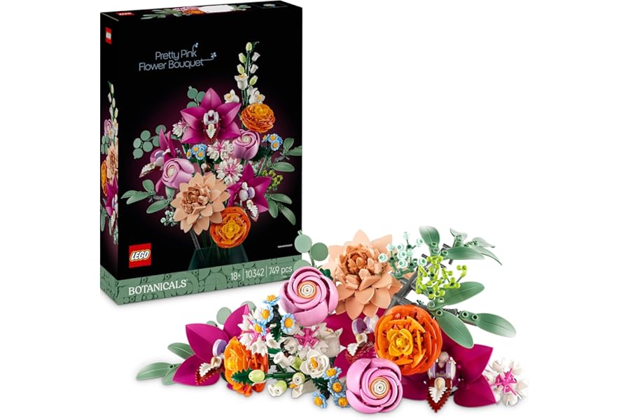 LEGO Botanicals Pretty Pink Flower Bouquet Set for Adults - Floral Home Decor Building Kit with Artificial Roses, Daisies, Cornflowers and Elderflowers - Nature Gifts for Women and Men - 10342