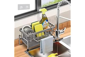 Makenrry Organizador de Fregadero Cocina, Soporte para Estropajo y Esponja con Bandeja de Drenaje, Para Almacenaje de Cocina y Baño, Con Ventosas (Gris)