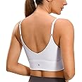 CRZ YOGA Women's V Back Longline Sports Bra with Adjustable Straps Wireless Workout Padded Yoga Bra Cropped Tank Tops