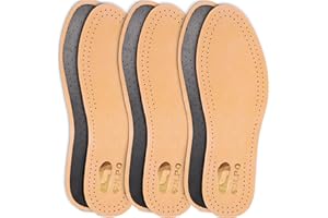 SULPO Marol Lot de 3 paires de semelles intérieures perforées en cuir véritable au charbon actif contre les pieds de transpiration, taille 36-46, beige, 42