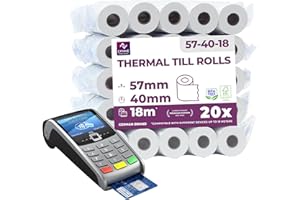 LYNNE PAYMENT SOLUTIONS LYNNE - Rotoli POS 57x40x12 di carta termica per ricevute Bancomat - Rotolini compatibili con dispositivi POS - Rotolo 57mm x 18m x 12mm - [20x]