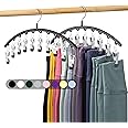 Volnamal Legging Organizer for Closet, 2 Pack Metal Pants Hangers with 10 Clips Holds 20 Leggings, Space Saving Hanging Closet Organizer, Black