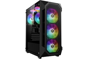 GAMDIAS Aura GC1 Elite ARGB ATX Gaming Midi-Tower PC-Gehäuse, 4 x 120 ARGB-Lüfter, High Airflow Mesh Front Panel, Werkzeuglose Installation Tempered Glass Side Panel, Motherboard Sync, Schwarz