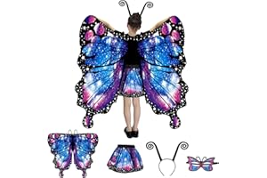 BUERPINKING Schmetterling Kostüm Kinder, Schmetterlingsflügel Kinder, Schmetterlingskostüm Mädchen Set für Karneval,Fasching,Mottoparty (Polka-Dot)