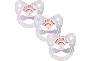 Dentistar® Silikon Schnuller 3er-Set – Größe 2 für 6-14 Monate – Zahn- & kieferfreundlicher Silikonschnuller mit Dental-Stufe – Lila mit Regenbogen-Motiv – BPA-frei – Made in Germany