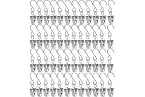 ‎LAUFUNJOY 48 Stück Vorhang Haken Clips, Metall Hängende Vorhang mit Haken Vorhang Clips Gardinen Klammer Haken Für Papier Bürobedarf Vorhänge Fotos Home Dekoration Duschvorhang Hängende, Silber