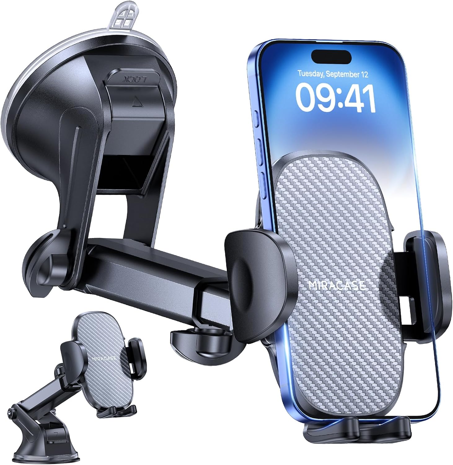 Miracase Car Phone Holder for Cars Dashboard Windscreen Desk, 3in 1 Mobile Phone Mount Automobile Cradle 360° Rotatable Stand GPS Vehicle Mount for iPhone 17 16 15 Pro Plus Max 14 13 12 11Samsung