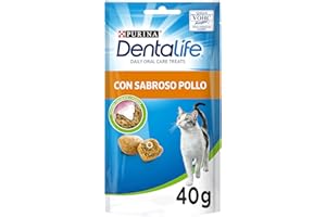 Purina Dentalife Daily Oral Care, Snack dental para gatos con Pollo, 8 bolsas de 40g