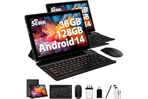 FLYCOAY Android 14 Tablet 10 Inch 5G WIFI 6, 36GB RAM+128GB ROM (TF 1TB),8000mAh,Dual Camera, BT5.0 /Type C/OTG/Tablet with Keyboard and Mouse(Black)