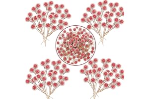 POPOYU 100pcs Christmas Berry Artificial Holly Berries, Artificial Fruits Red Berry Picks Winter Berries Bunch BerryBranches for Xmas Tree Decs,Christmas Wreath Making Decorations Supplies,Red