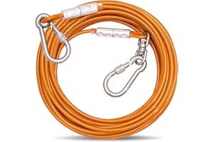ZZOHAA Orange Dog Tie Out Cable Lead With Steel Buckle,3/6/9/15m Runner Cable with Swivel Hook,Dog Leash （6m）