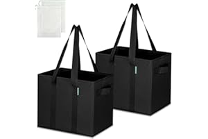 COTTARA® große Einkaufstasche faltbar 2er Pack & Obstnetz – stabiler großer Einkaufskorb faltbar mit verstärktem Boden – Ideale Einkaufstasche für Einkaufswagen & Kofferraum – 55 L Schwarz