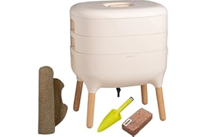 WORMBOX Moutta I Urbalive 2 Bandejas Marfil, Kit Completo I Diseño de Vermicompostaje I Sustrato de iniciación I Estera de cáñamo + Pala I Interior, balcón y jardín