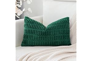 Artscope Corduroy Set of 1 Cushion Cover 30x50 cm Super Soft Boho Striped Lumbar Pillow Covers Case Decorative Modern Cushion Covers for Sofa Couch Bedroom Car Decor Christmas Green