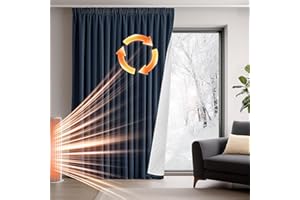 Deconovo Tende Oscuranti Termiche con Fettuccia – Pannello Singolo Pesante Doppio Strato Isolante Freddo Caldo, Antivento, per Finestre e Porte, 300x260 cm, Blu Navy Retro Bianco