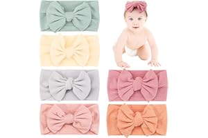 Makone Baby Girl Headbands 6 pcs, Baby Girl Bows, Stretchy Soft Wide Baby Turban Headbands for Babies Elastic Headbands for Newborn Baby, Toddlers