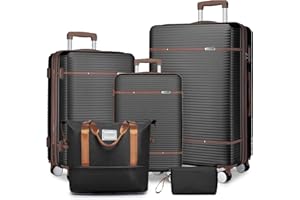 LARVENDER Luggage Sets 5 Piece with Duffel Bag, Expandable(Only 28 & 24") Hardside Luggage with 360° Spinner Double Wheels, Durable Luggage Set Clearance for Women Men, Schwarz