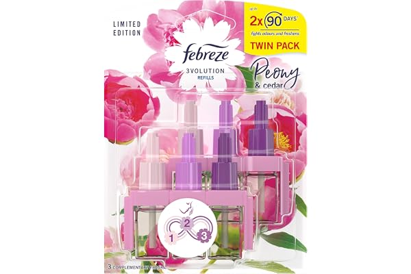 Febreze 3Volution luftfräschare plug-in påfyllning pion och ceder dubbelpack 2 x 20 ml