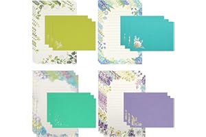 KSIWRE Stationary Paper Set,24 Gold Foil Stamping Letter Paper with 12 Envelopes,Cute Lined Stationary Writing Paper,Great for Love Letter Holiday Wishes Invitations