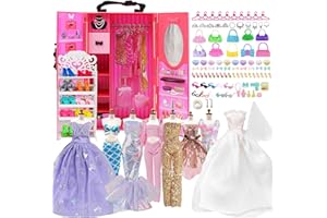 Toclsixz 112 Piezas Accesorios de Ropa para muñecas, Armario de muñecas para muñecas de 30 cm, con Vestido de Novia, Vestidos de Tops, Pantalones de Regalo para niñas