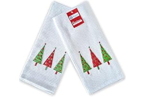 YOGAN Christmas Tea Towels (Pack of 2) | 100% Cotton | Waffle Weave | Super Soft | Super Absorbent | Lint Free | 45 x 70 cm (Christmas Tree)