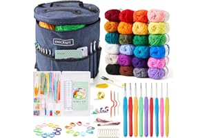INSCRAFT Crochet Yarns Kit for Beginners Adults, 24 Acrylic Yarns Set for Crocheting, 1320 Yards Knitting Yarn Bag Kit, 73PCS Crochet Accessories Set Including Ergonomic Hooks, Knitting Needles