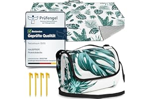 HAUSPROFI Picknickdecke 200x300, wasserdicht & isoliert - XXL Outdoor Decke für Picknick, Strand, Camping. Kompakt, leicht zu tragen, mit Baumwolle gepolstert, Inkl. Tragegriff & Heringe, Waschbar
