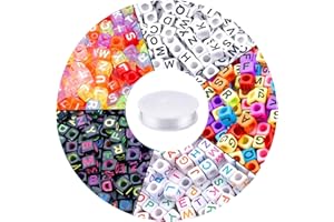 AUGSHY 1400 cuentas acrílicas de 5 colores del alfabeto, cuentas de letras con 1 rollo de cordón de cristal de 10 m para hacer joyas (6 mm)