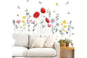 DECOWALL SG-2103 Fiori Adesivi da Parete Farfallei decorazione Fiore Muro Stickers Murali Soggiorno Camera Letto per Bambini Murale