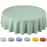 Home Direct Oilcloth Tablecloth, Round 140 cm, Small Polka Dot Sage Green