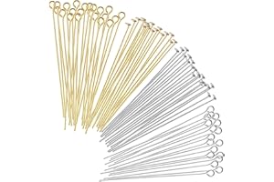 Mabor 400Pcs Head Pins for Jewelry Making 2 Inch, Flat Head & Eye Pins, Metal Flat Headpins for Jewelry Making DIY Craft Earring Bracelet Necklace Pendant Supplies, Gold & Silver
