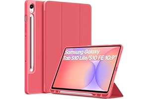 EasyAcc Funda para Samsung Galaxy Tab S10 Lite/ S10 FE 10.9" 2025/ S9 FE 10.9" /S9 11 pulgadas con soporte S Pen - Ultra fina con función atril Funda de piel sintética, color rosa sandía