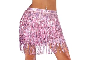 Monbessi Spódnica z cekinami dla kobiet, urocza spódnica do tańca brzucha, brokatowa spódnica dla kobiet i dziewcząt, festiwal, występ taneczny