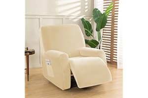 OKYUK 4er Set Relaxsessel bezüge, Stretch-Liegenbezug, Relaxsessel bezüge Liegenbezug mit Seitentaschen und elastischem Boden, Sofasitzbezug, maschinenwaschbar(Beige)
